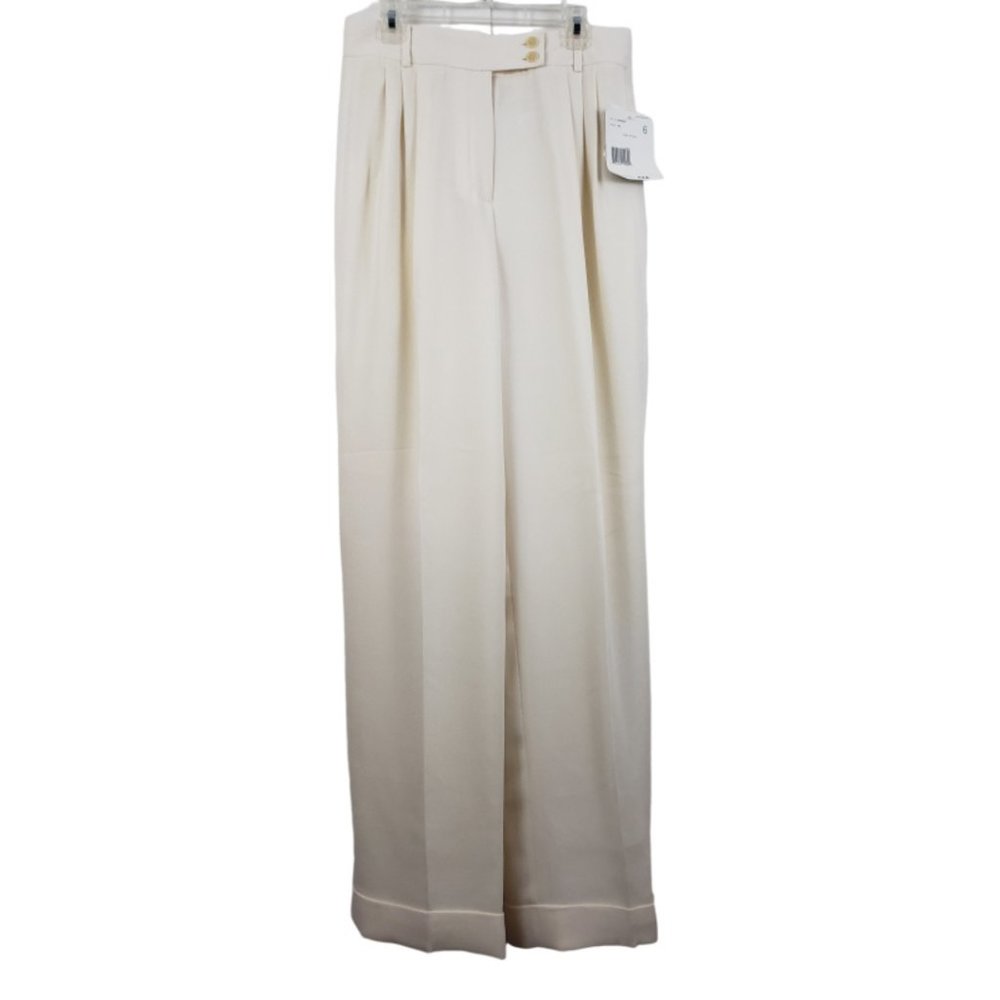 Liz Claiborne Size 6 Ivory Cream Silk Pants Pleated Cuffed Fully Lined NWT $110